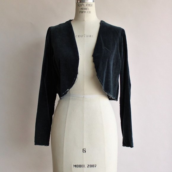 Vintage 1920s Dress with Jacket/ Navy Blue Cotton Velvet Day Dress, Short Bolero - Picture 2 of 10